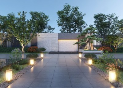 现代庭院景观3D模型下载